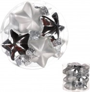 Ozdoby sklenn-tvar hvzdy,stbrn, pr. 4cm, cena za 1 balen (12 ks)