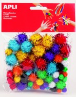 POM-POM kuliky se tpytkami, mix barev, 78 ks