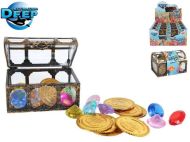 Truhla 7.5cm s pokladem 12ks zlatch minc a 12ks diamant