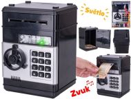 Trezor 19,5cm ern s odemyknm na kd na baterie, se svtlem a zvukem, s penzi 