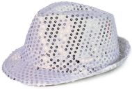 Klobouk disco st��brn� s LED sv�tlem pro dosp�l�