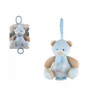 Medv�d ply� 18cm z�v�s na post�lku/ko��rek nat. hrac� strojek modr� 