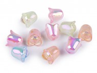 Plastov korlky s AB efektem tulipn / zvoneek / suknka 15x16 mm